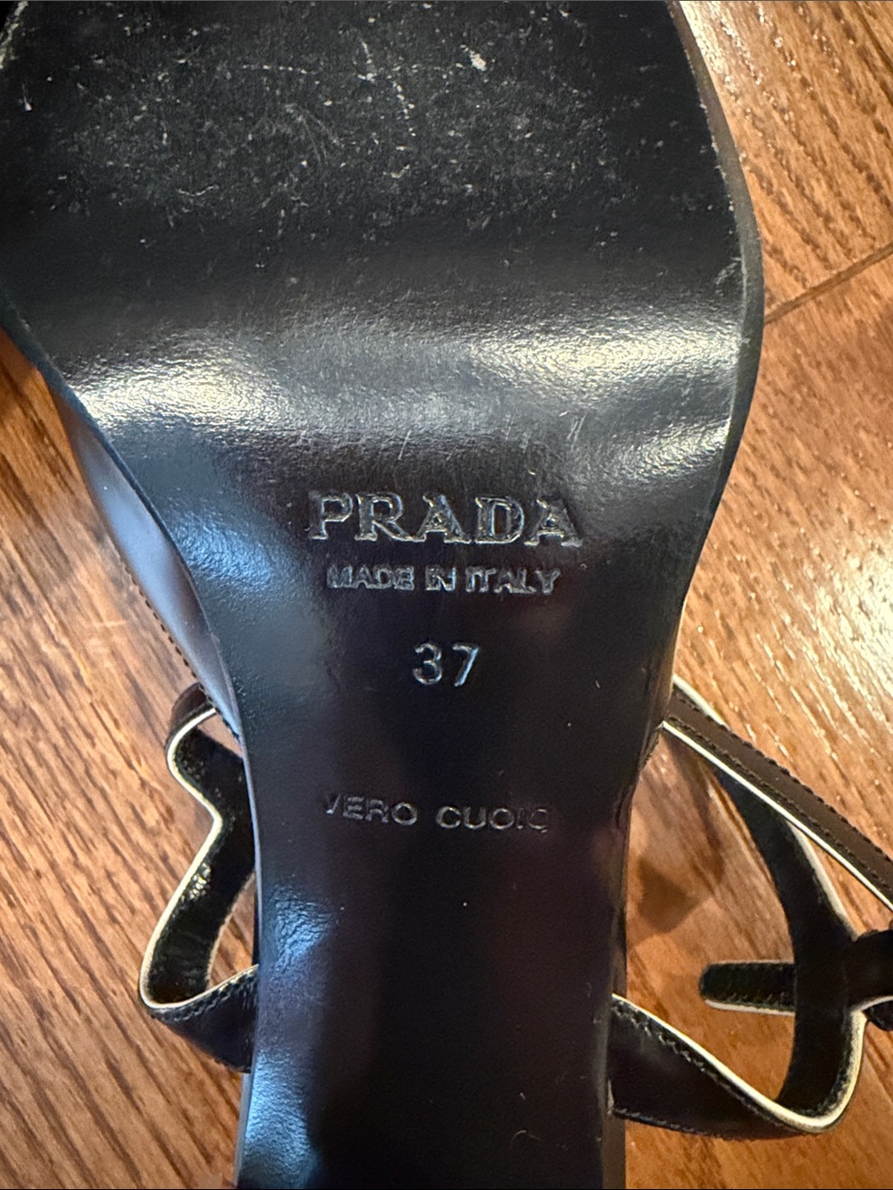 Prada Black Leather Ankle-Strap Pumps with Contrast Piping - Picture 9 of 14